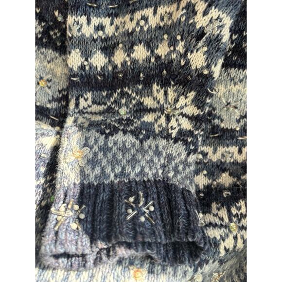 VTG Tiara International Holiday Snow Flake Beaded Sequin Sweater Sz L Zip Up - Picture 6 of 7
